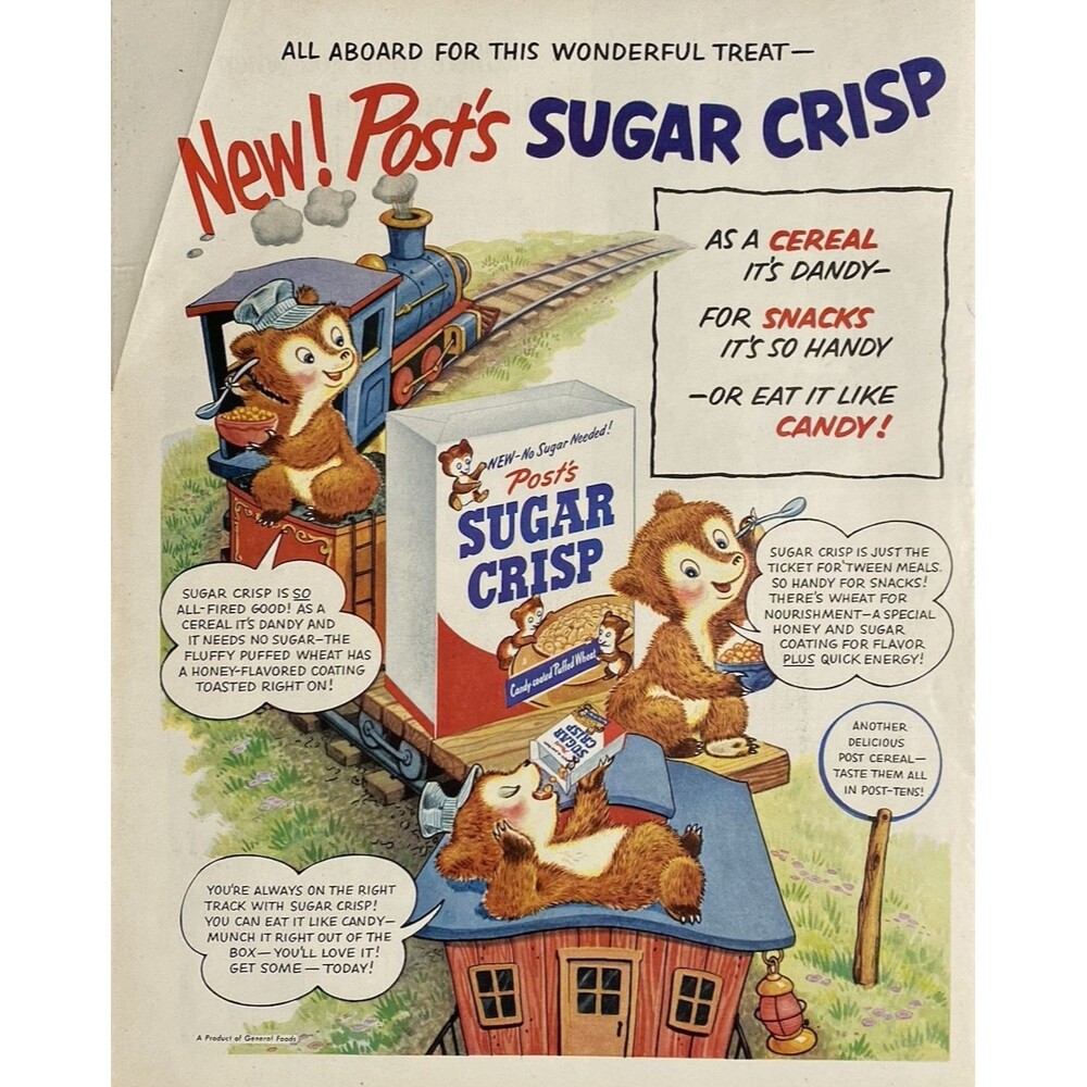 Post's Sugar Crisp "3-Bears: It's Dandy It's Handy It's Like Candy" Ad '51 FLAW